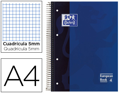 Bloc espiral Oxford Book1 A4 80h micro c/5mm. tapa extradura azul